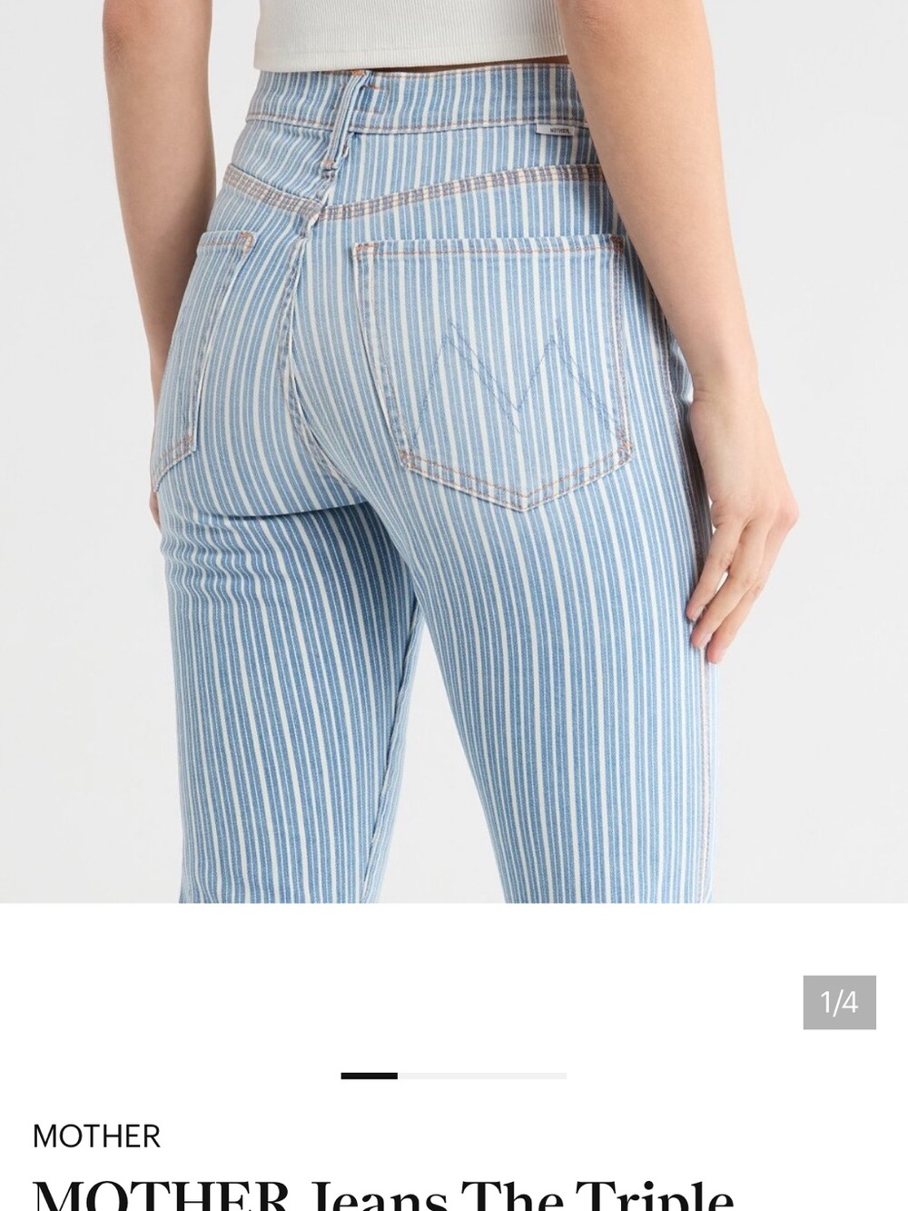 MOTHER Blue & White Striped High-Rise Jeans